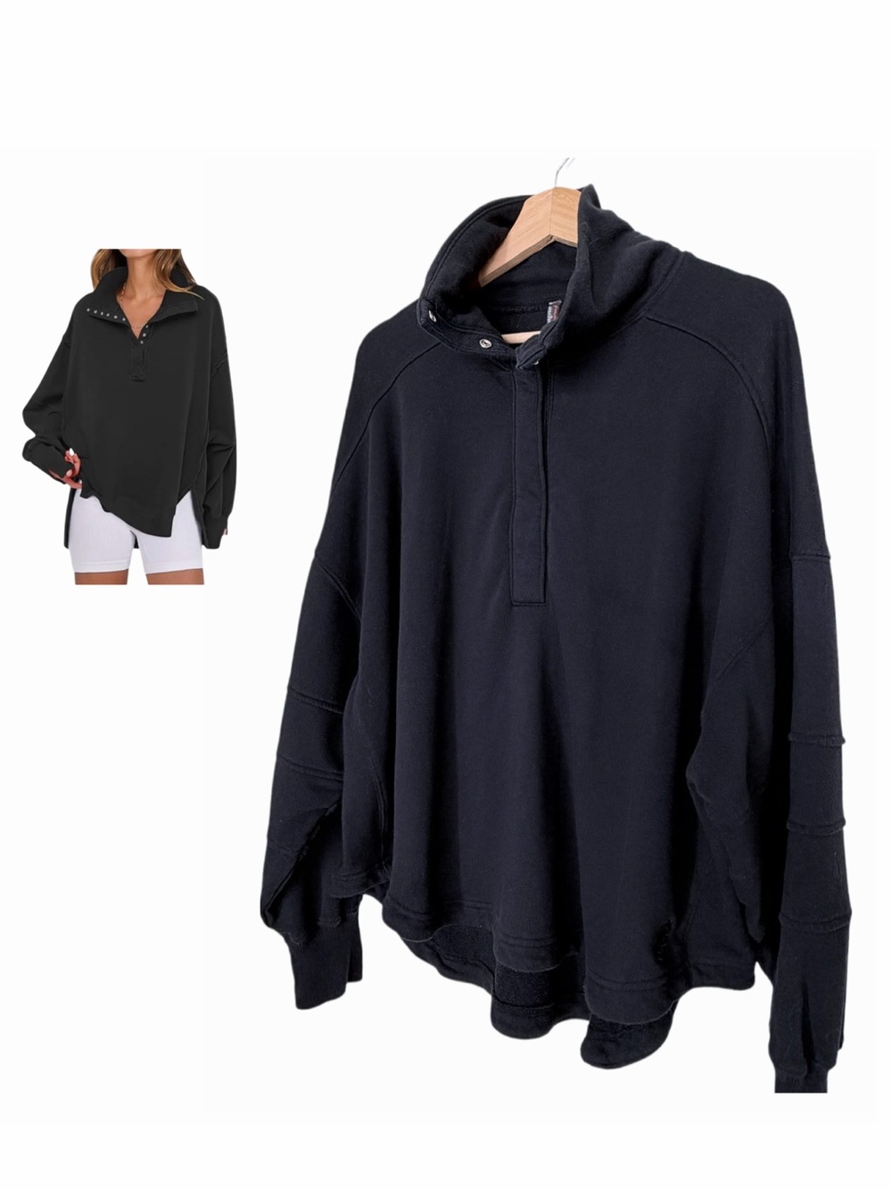 Free People FP Movement Mended Heart Pullover Sweatshirt Black Small Oversized